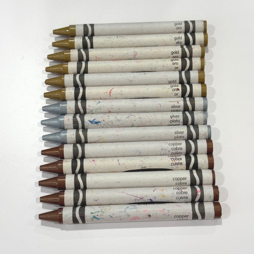 Vintage Crayola Metallic Crayons Lot of 15 Gold Silver Copper Art Supplies